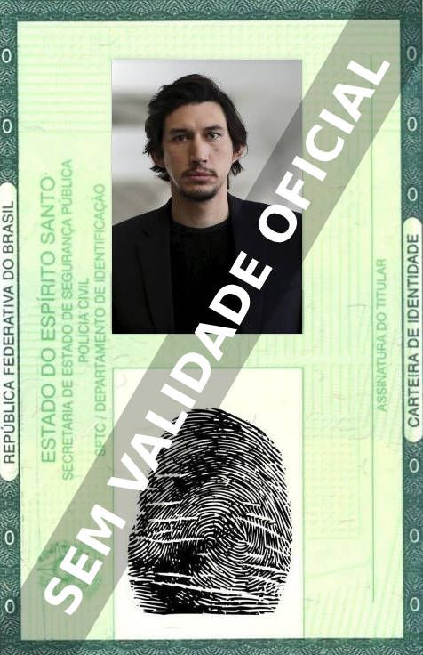 Imagem hipotética representando a carteira de identidade de Adam Driver