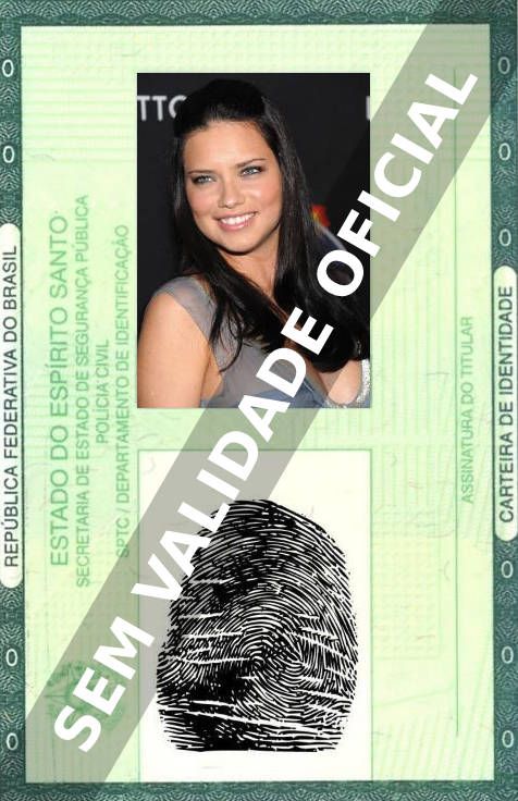 Imagem hipotética representando a carteira de identidade de Adriana Lima