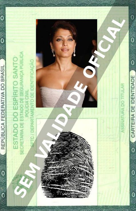 Imagem hipotética representando a carteira de identidade de Aishwarya Rai Bachchan