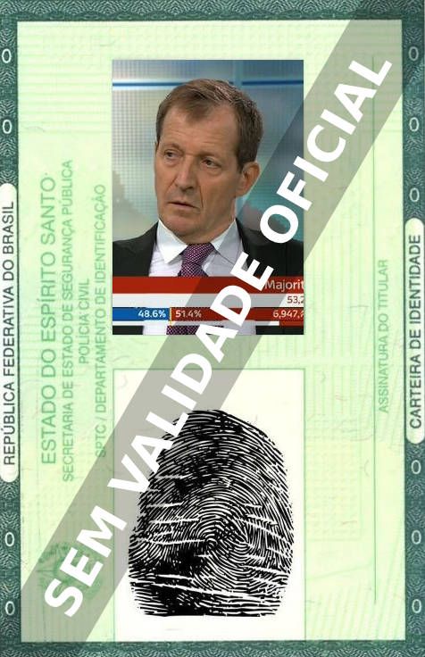 Imagem hipotética representando a carteira de identidade de Alastair Campbell