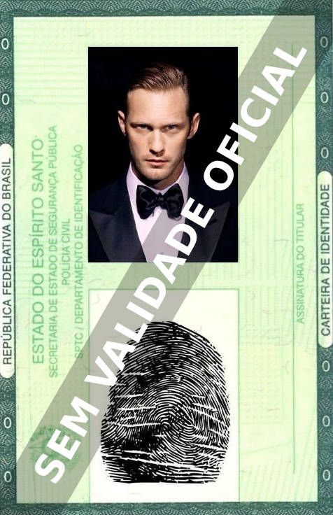 Imagem hipotética representando a carteira de identidade de Alexander Skarsgård