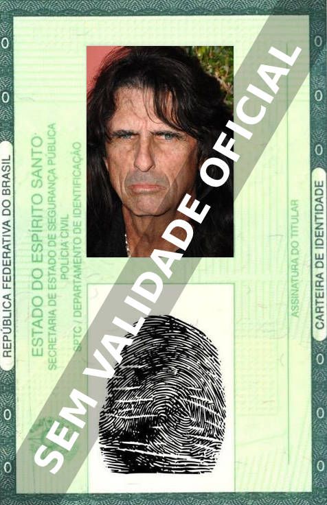 Imagem hipotética representando a carteira de identidade de Alice Cooper