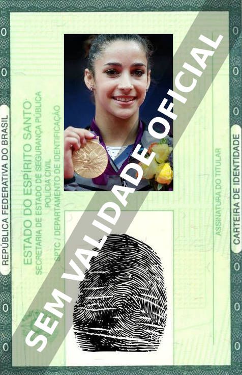 Imagem hipotética representando a carteira de identidade de Aly Raisman