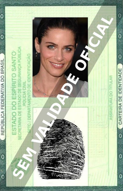 Imagem hipotética representando a carteira de identidade de Amanda Peet
