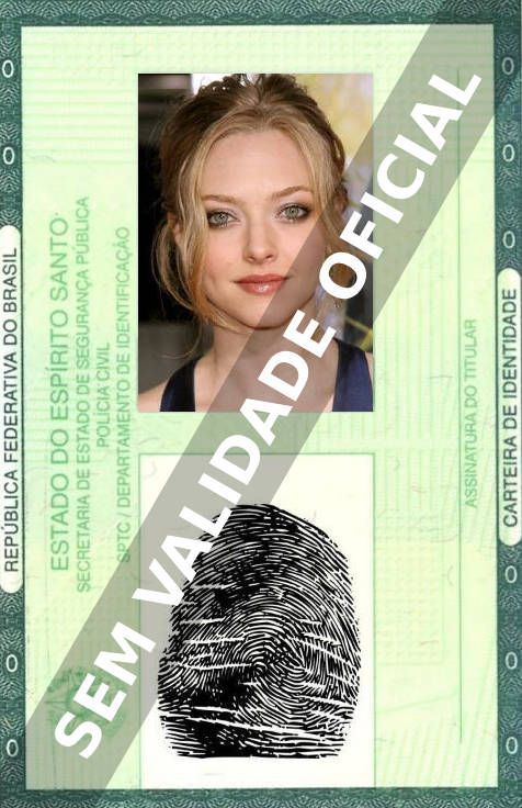 Imagem hipotética representando a carteira de identidade de Amanda Seyfried
