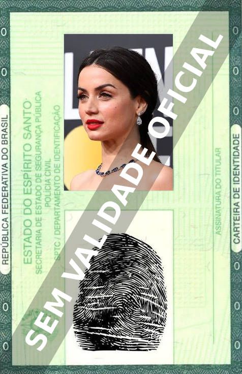 Imagem hipotética representando a carteira de identidade de Ana de Armas