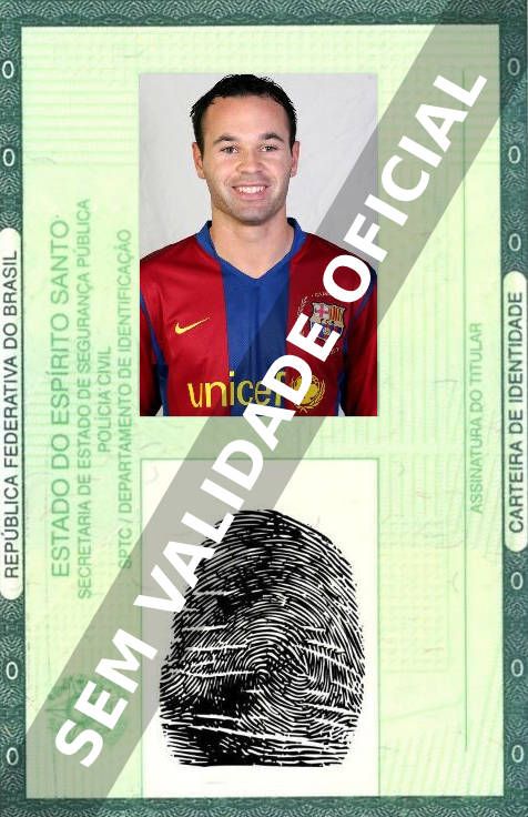 Imagem hipotética representando a carteira de identidade de Andrés Iniesta