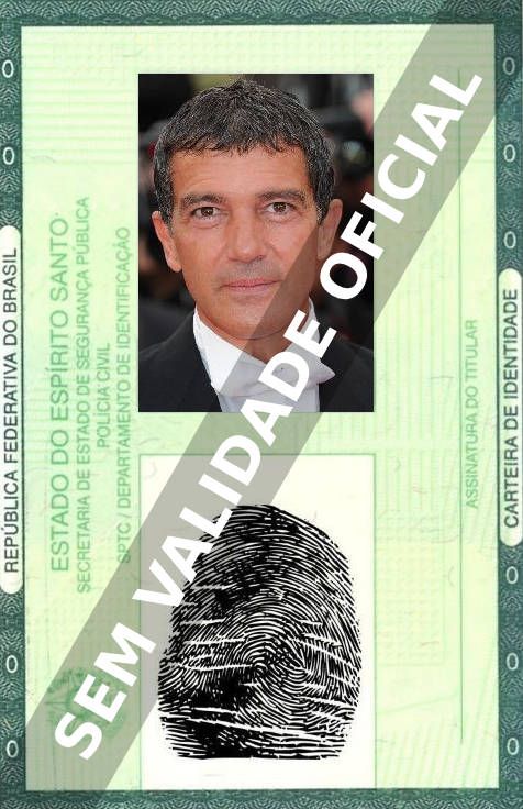 Imagem hipotética representando a carteira de identidade de Antonio Banderas