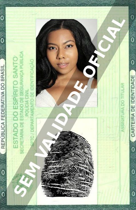 Imagem hipotética representando a carteira de identidade de Asha Etchison