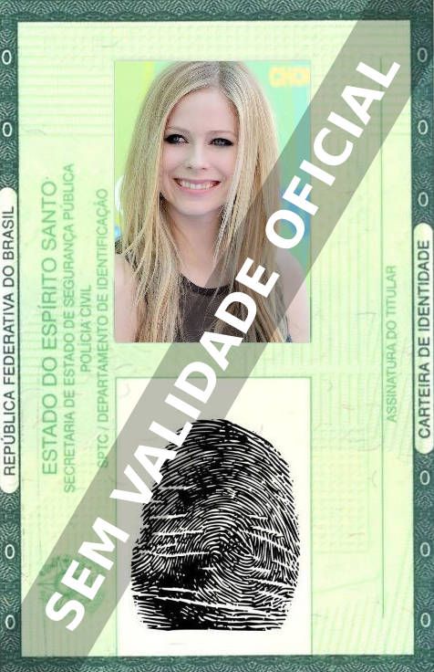 Imagem hipotética representando a carteira de identidade de Avril Lavigne