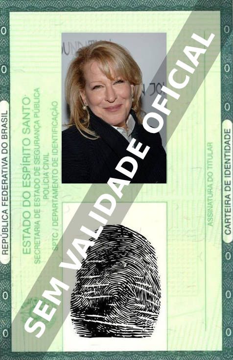Imagem hipotética representando a carteira de identidade de Bette Midler