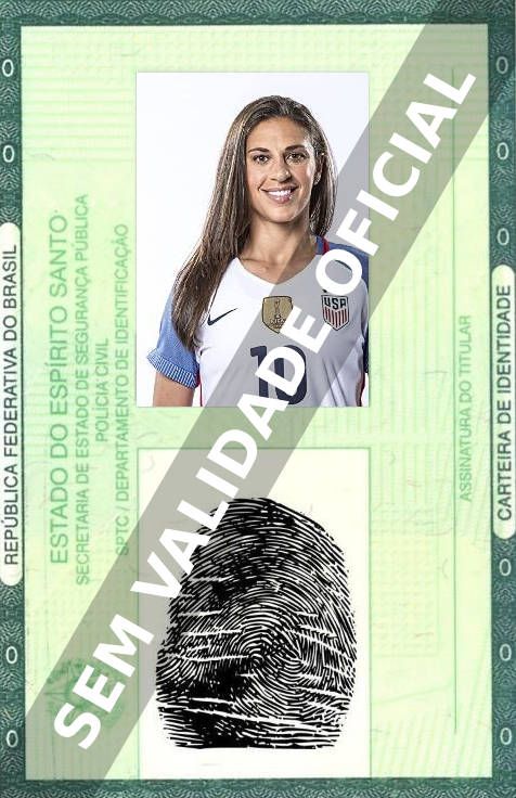 Imagem hipotética representando a carteira de identidade de Carli Lloyd