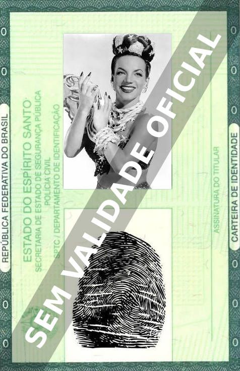 Imagem hipotética representando a carteira de identidade de Carmen Miranda