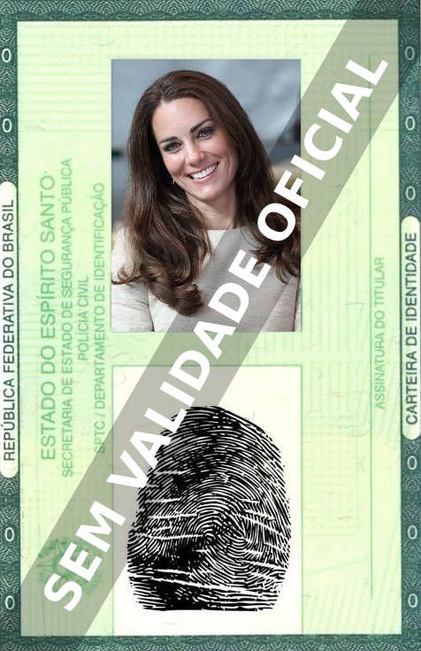Imagem hipotética representando a carteira de identidade de Catherine Duchess of Cambridge