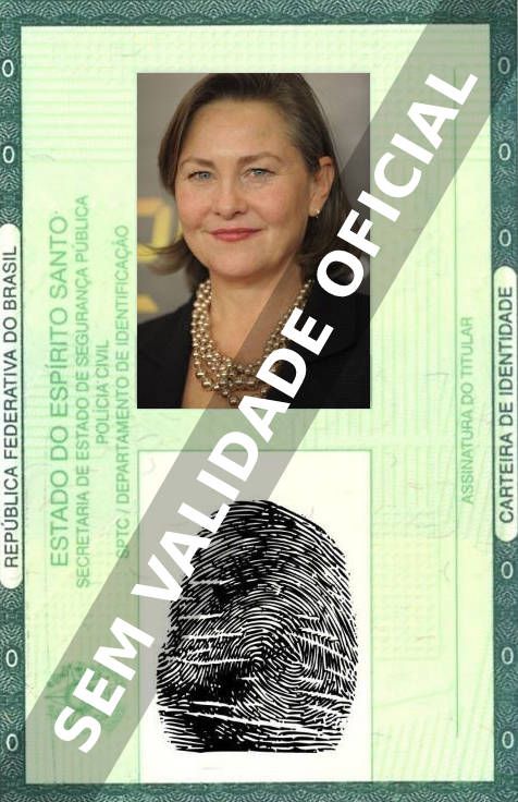 Imagem hipotética representando a carteira de identidade de Cherry Jones