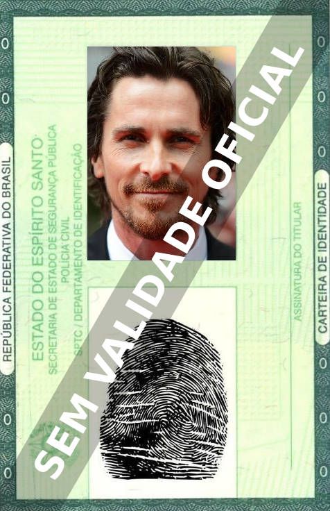 Imagem hipotética representando a carteira de identidade de Christian Bale