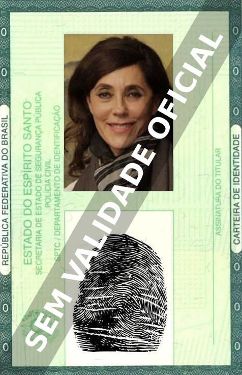 Imagem hipotética representando a carteira de identidade de Christiane Torloni