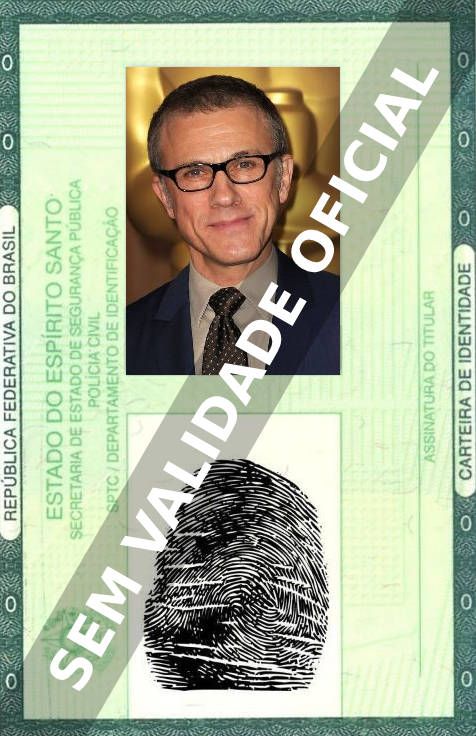 Imagem hipotética representando a carteira de identidade de Christoph Waltz