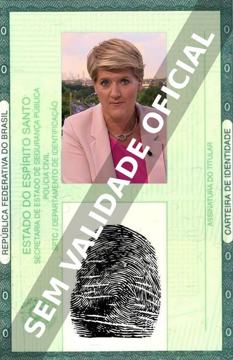 Imagem hipotética representando a carteira de identidade de Clare Balding