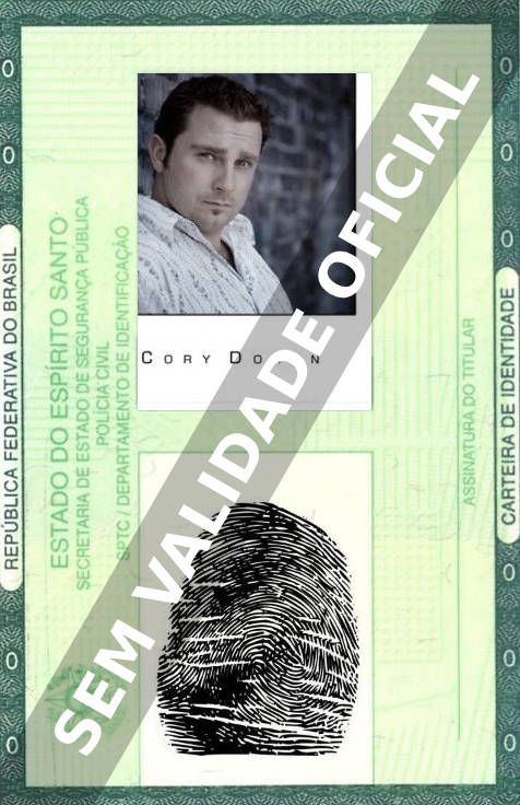Imagem hipotética representando a carteira de identidade de Cory Doran