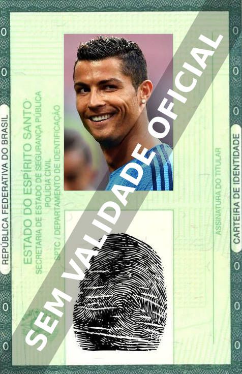 Imagem hipotética representando a carteira de identidade de Cristiano Ronaldo
