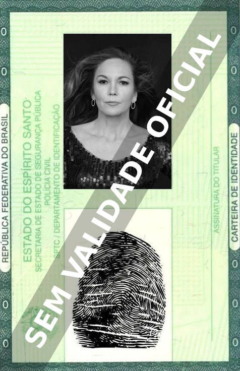Imagem hipotética representando a carteira de identidade de Diane Lane