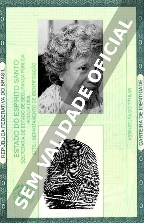 Imagem hipotética representando a carteira de identidade de Dirce Migliaccio