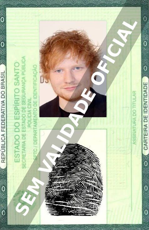 Imagem hipotética representando a carteira de identidade de Ed Sheeran