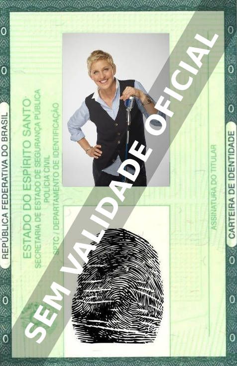 Imagem hipotética representando a carteira de identidade de Ellen DeGeneres