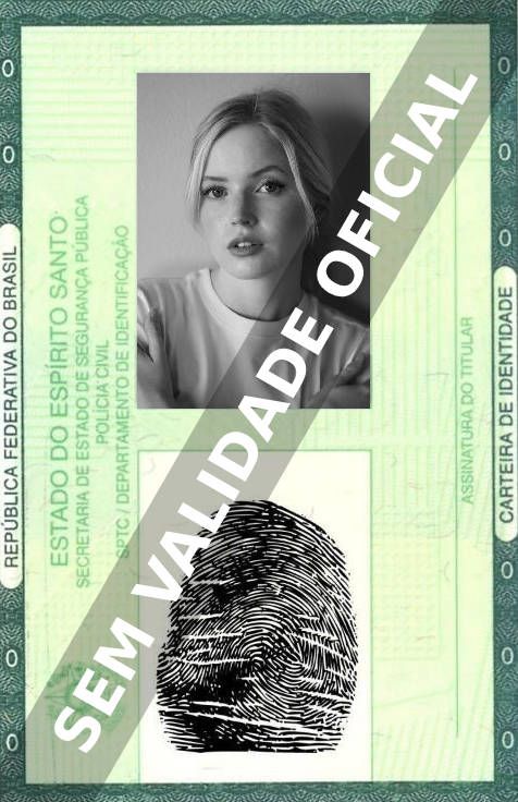 Imagem hipotética representando a carteira de identidade de Ellie Bamber