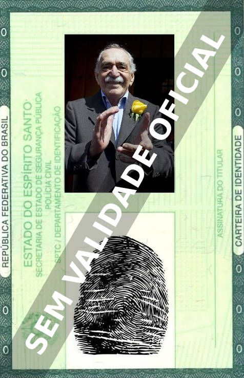 Imagem hipotética representando a carteira de identidade de Gabriel García Márquez