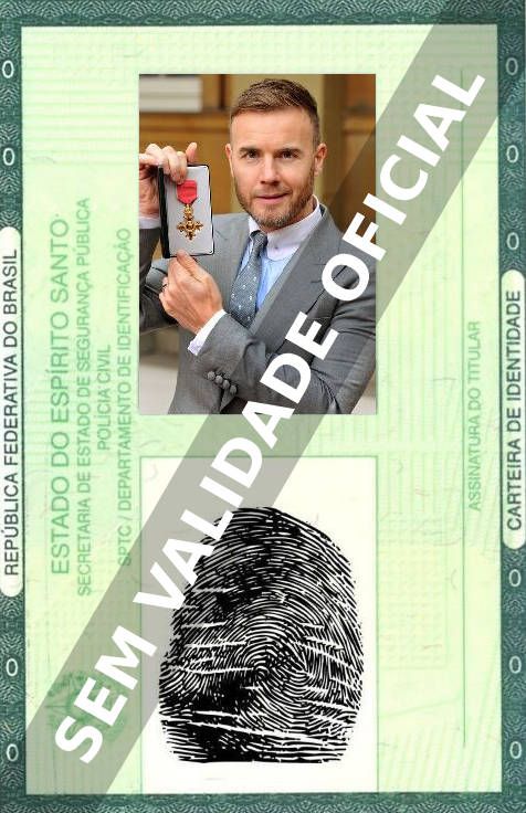 Imagem hipotética representando a carteira de identidade de Gary Barlow