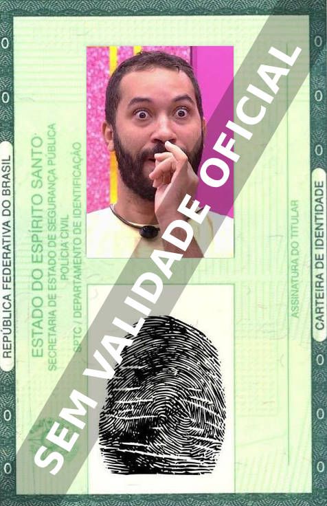 Imagem hipotética representando a carteira de identidade de Gil do Vigor (BBB 21)