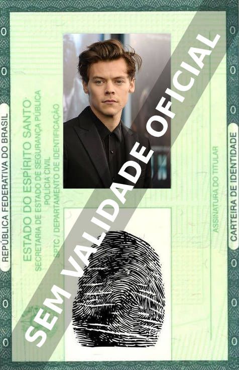 Imagem hipotética representando a carteira de identidade de Harry Styles