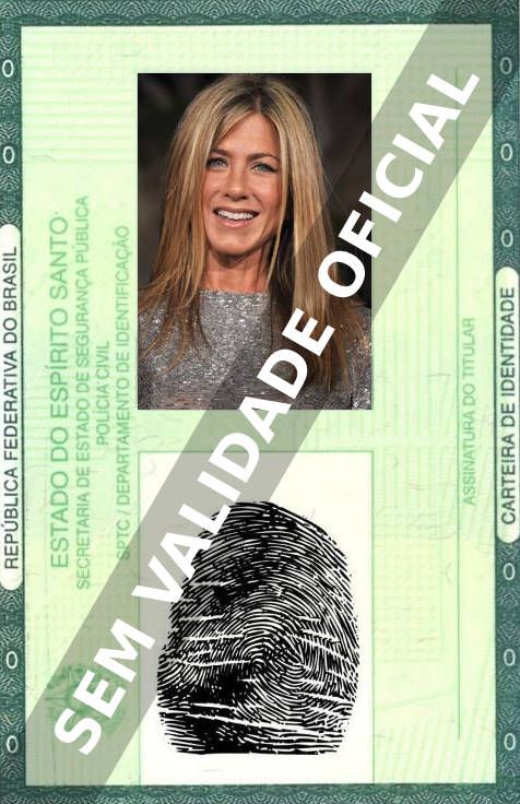 Imagem hipotética representando a carteira de identidade de Jennifer Aniston