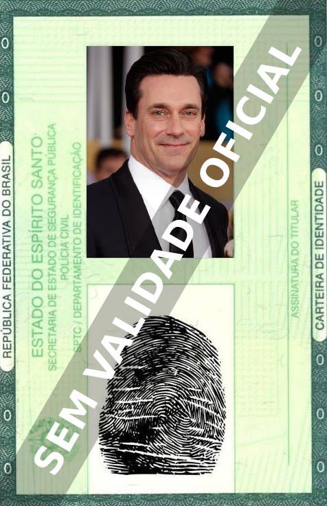 Imagem hipotética representando a carteira de identidade de Jon Hamm