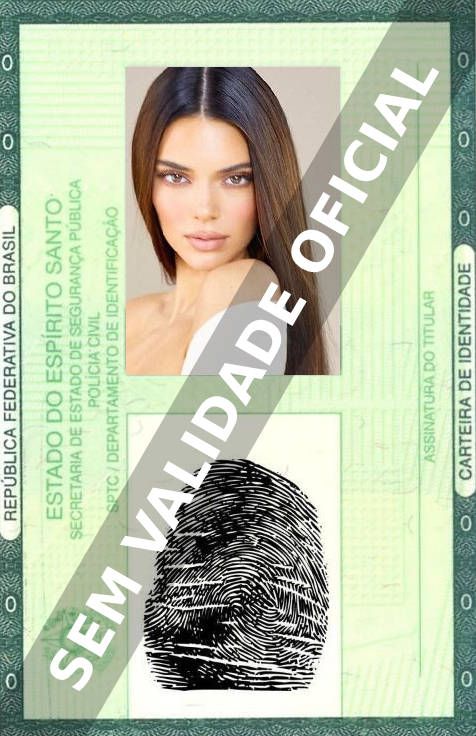 Imagem hipotética representando a carteira de identidade de Kendall Jenner