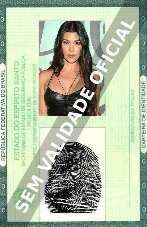 Imagem hipotética representando a carteira de identidade de Kourtney Kardashian