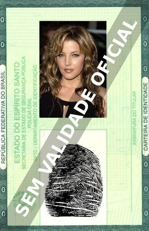 Imagem hipotética representando a carteira de identidade de Lisa Marie Presley