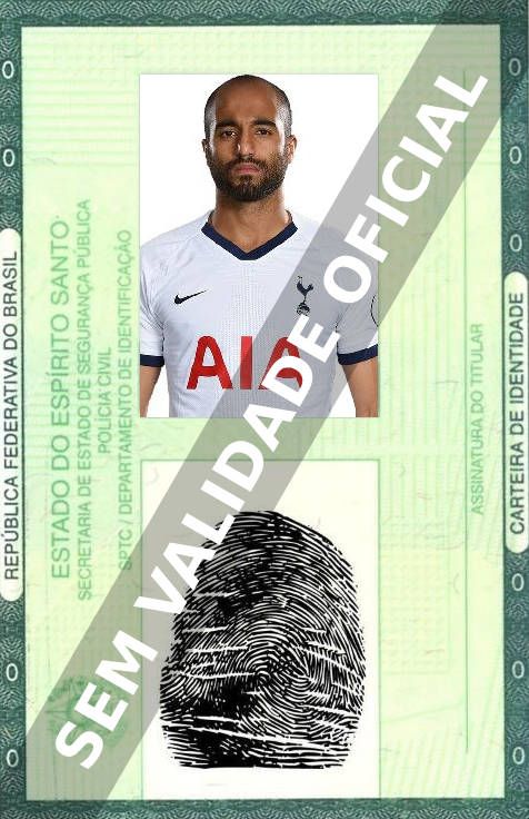 Imagem hipotética representando a carteira de identidade de Lucas Moura