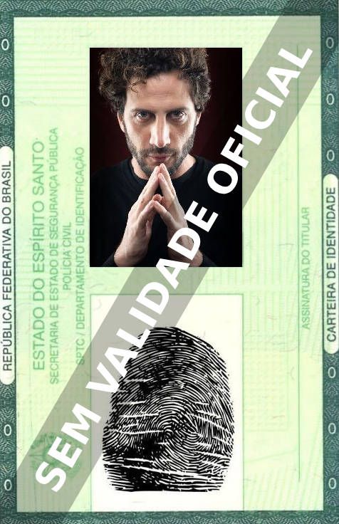 Imagem hipotética representando a carteira de identidade de Luciano Cáceres