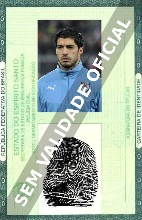Imagem hipotética representando a carteira de identidade de Luis Suarez