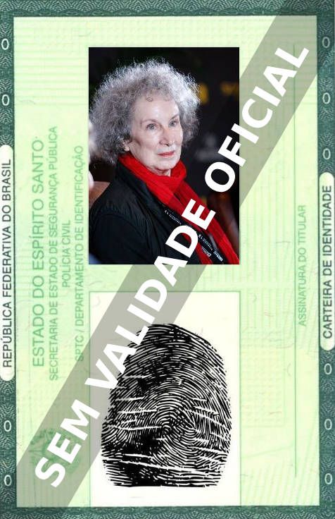 Imagem hipotética representando a carteira de identidade de Margaret Atwood