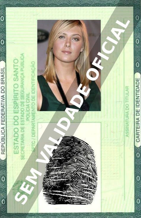 Imagem hipotética representando a carteira de identidade de Maria Sharapova