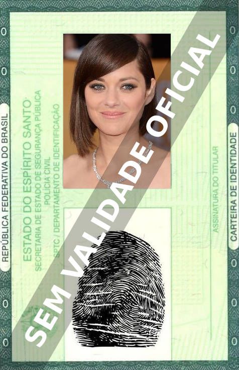 Imagem hipotética representando a carteira de identidade de Marion Cotillard