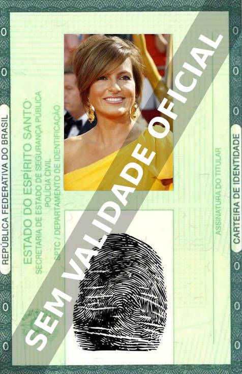 Imagem hipotética representando a carteira de identidade de Mariska Hargitay