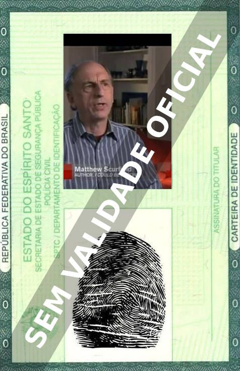 Imagem hipotética representando a carteira de identidade de Matthew Scurfield