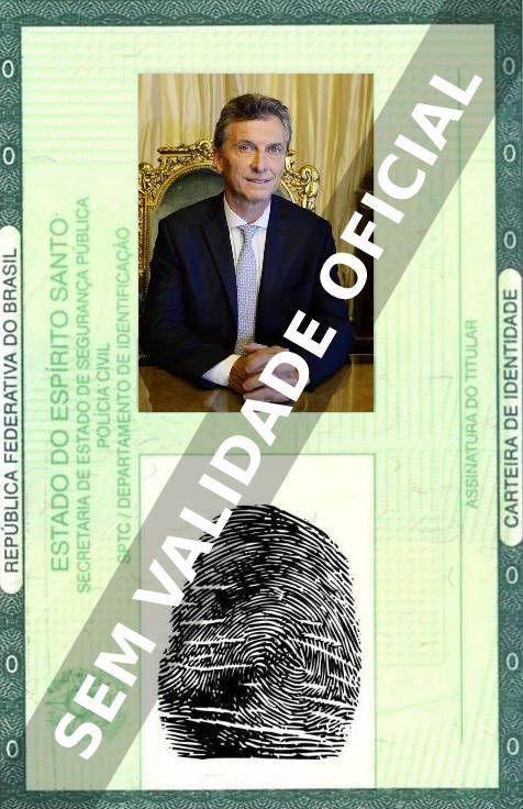 Imagem hipotética representando a carteira de identidade de Mauricio Macri
