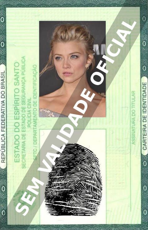 Imagem hipotética representando a carteira de identidade de Natalie Dormer