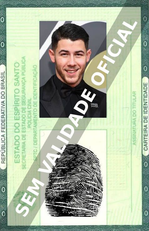 Imagem hipotética representando a carteira de identidade de Nick Jonas